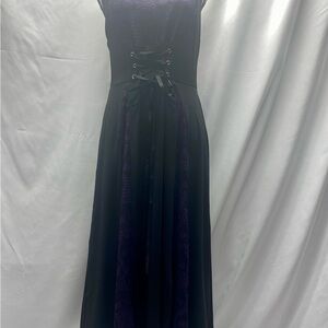 Corset Dress By Rose Gal Med. Black With Purple Skull Lace MIDI GOTH DARK